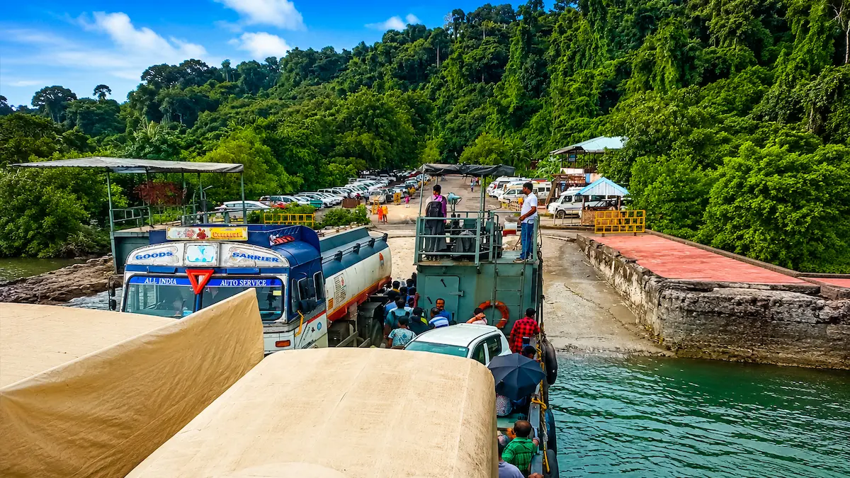 Baratang Island: The Hidden Adventure Most Travellers Miss Vehicle ferry travelling from Middle Strait (Nilambur Jetty) to baratang island jetty.